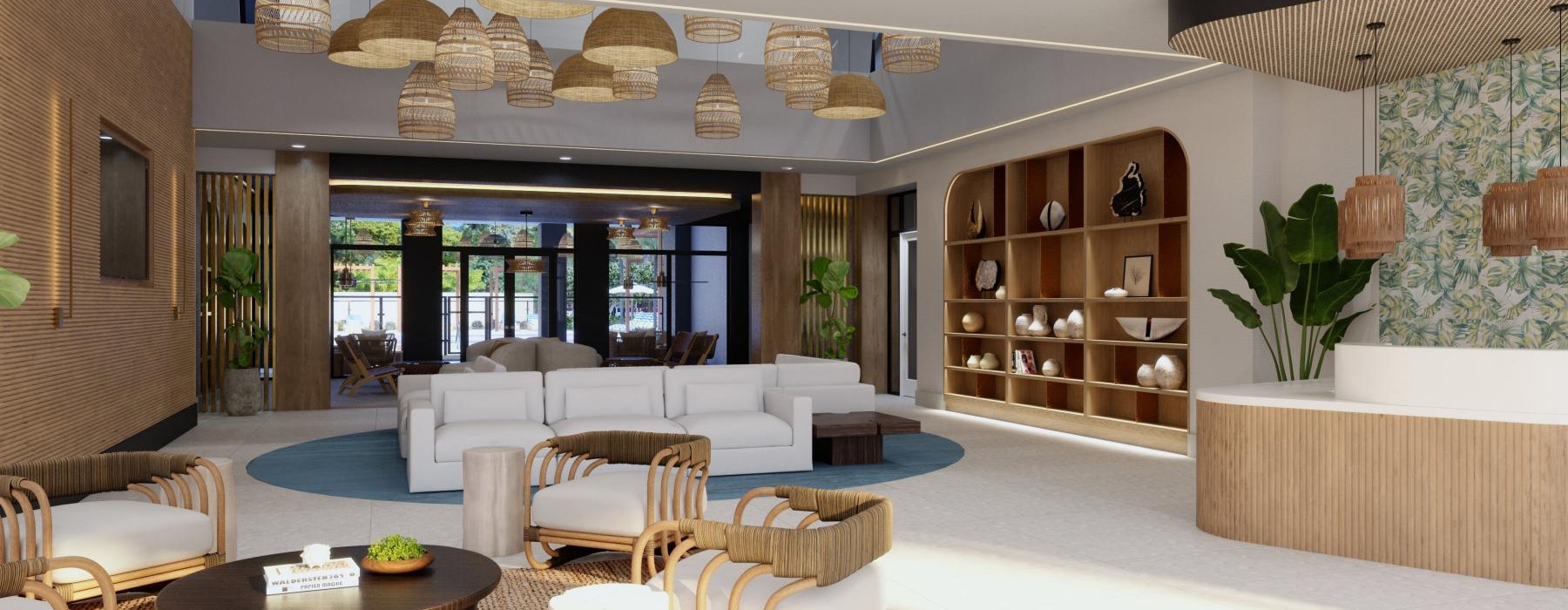 lounge area with modern decor and ample seating