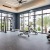 second floor gym with large windows