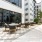 outdoor patio with tables and chairs